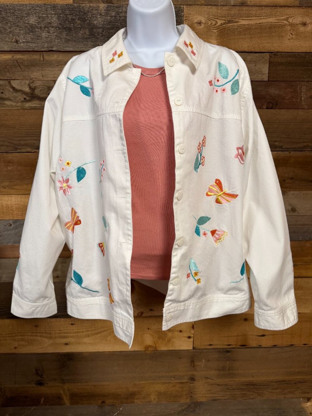 Breckenridge Embroidered Denim Jacket XL Floral Butterfly Boho Festival